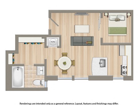 Floor plan for studio, 1 bath, 352 sqft